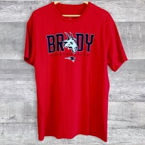 NFL New England Patriots Tom Brady GOAT T Shirt Men L Red Short Sleeve Cotton